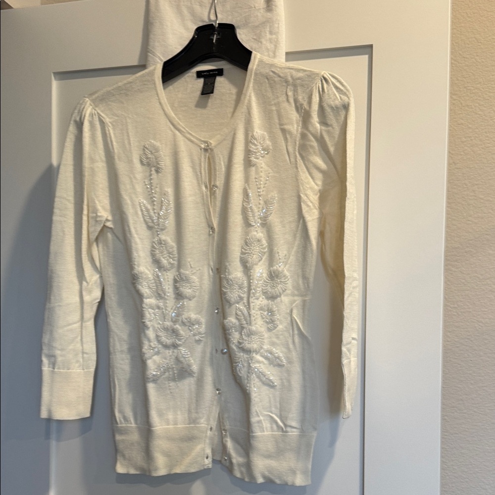 Only Mine Cream Beaded Cardigan with Jeweled Buttons